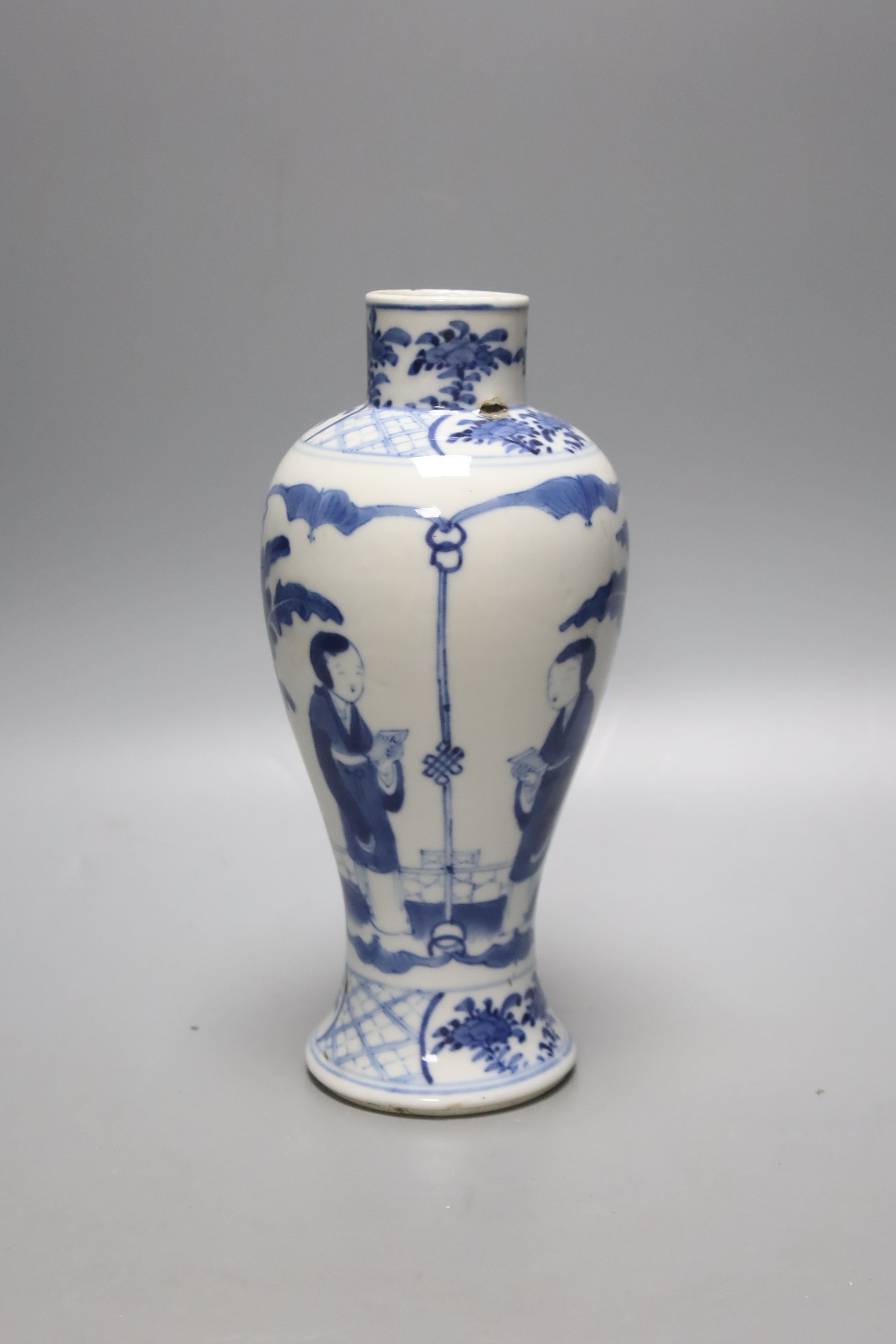 A Chinese blue and white baluster vase, c.1900, height 28.5cm